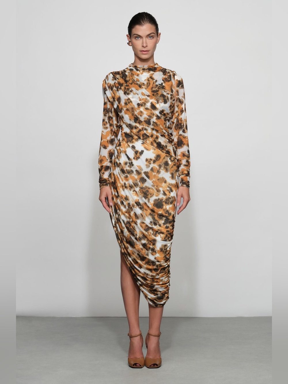NWT Et Ochs Lucien Long-Sleeve Midi Dress in Golden Multi 4